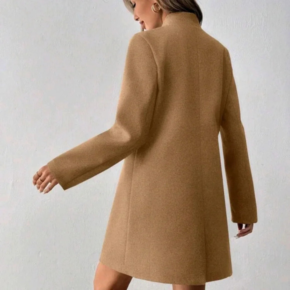 Camel Button-Up Fitted Long Sleeve Women Jacket - Picture 5 of 7